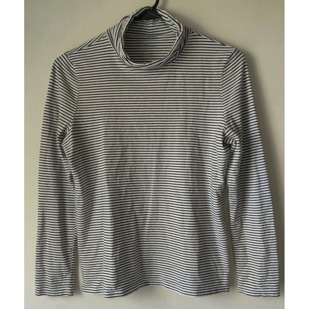 Talbot's Women's Petite Turtleneck Cotton Blend Black/White Stripe Size PM